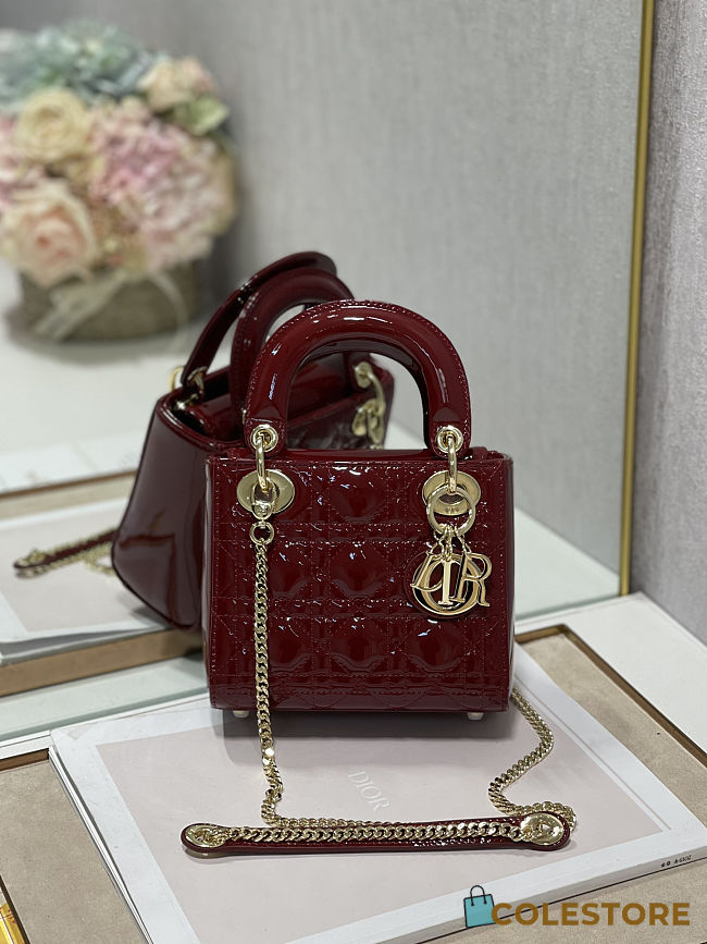 Colestore Dior Patent Cannage Mini Lady Dior Burgundy 17x7.5x14cm - 1