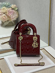 Colestore Dior Patent Cannage Mini Lady Dior Burgundy 17x7.5x14cm - 1