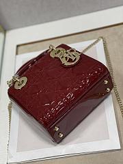 Colestore Dior Patent Cannage Mini Lady Dior Burgundy 17x7.5x14cm - 5