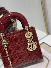 Colestore Dior Patent Cannage Mini Lady Dior Burgundy 17x7.5x14cm - 4