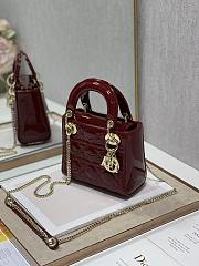 Colestore Dior Patent Cannage Mini Lady Dior Burgundy 17x7.5x14cm - 3