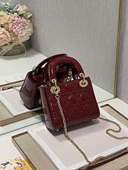 Colestore Dior Patent Cannage Mini Lady Dior Burgundy 17x7.5x14cm - 2