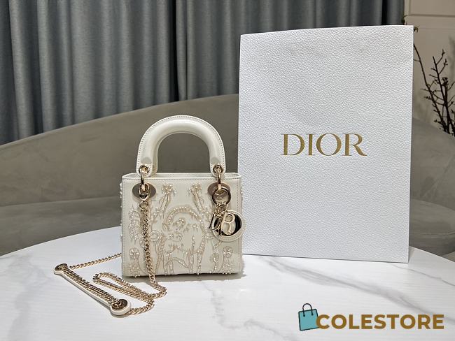 Colestore Dior Mini Lady Dior Bag White Calfskin with Gold 17×15×7cm - 1