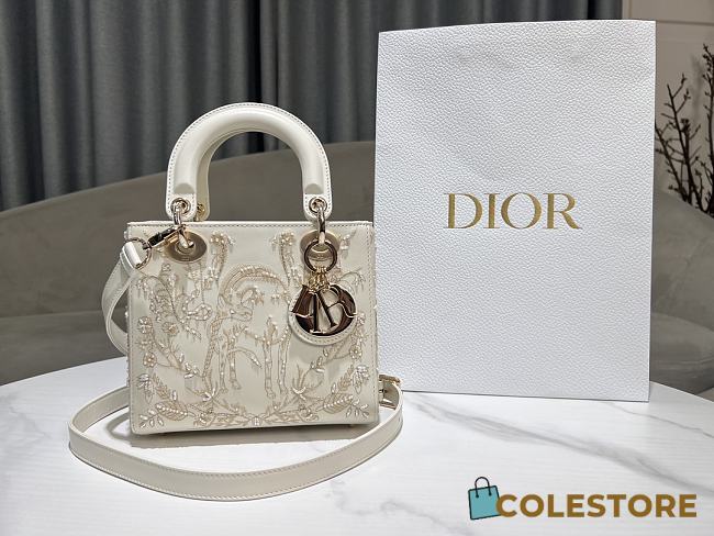 Colestore Dior Lady Dior Bag White Calfskin with Gold 20 x 16.5 x 8cm - 1