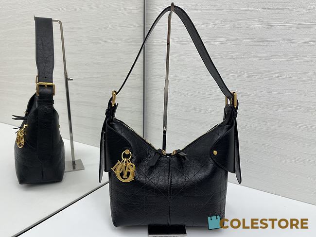 Colestore Dior Small Voyage Bag Black Flat Macrocannage Crinkled Calfskin 22x15x9.5cm - 1