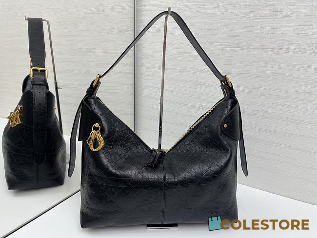 Colestore Dior Lagre Voyage Bag Black Flat Macrocannage Crinkled Calfskin 34x22x13cm - 1