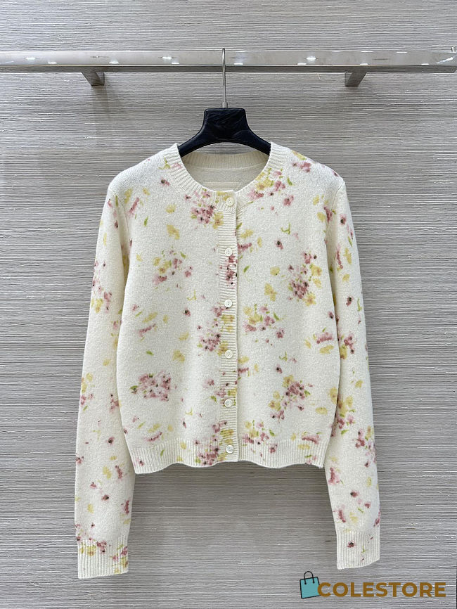 Colestore Prada Begonia Pink Floral Print Wool Cardigan - 1