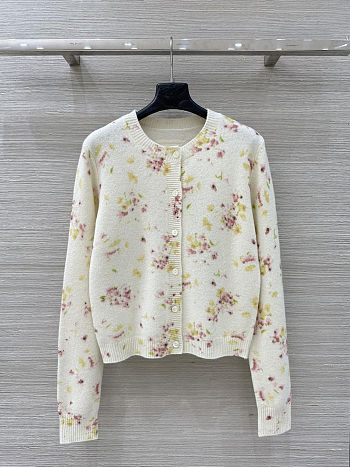 Colestore Prada Begonia Pink Floral Print Wool Cardigan