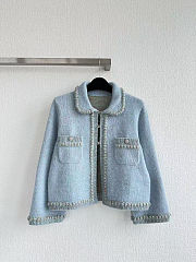 Colestore Chanel Knit Jacket Pastel Blue with Braided Trim & Front Pockets - 1