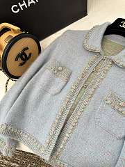 Colestore Chanel Knit Jacket Pastel Blue with Braided Trim & Front Pockets - 5