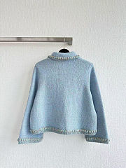 Colestore Chanel Knit Jacket Pastel Blue with Braided Trim & Front Pockets - 4