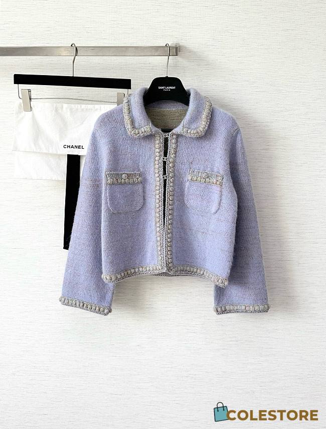 	 Colestore Chanel Knit Jacket Pastel Purple with Braided Trim & Front Pockets - 1