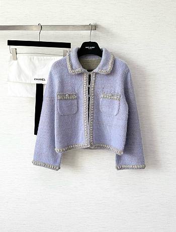 	 Colestore Chanel Knit Jacket Pastel Purple with Braided Trim & Front Pockets