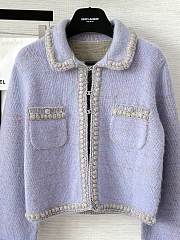 	 Colestore Chanel Knit Jacket Pastel Purple with Braided Trim & Front Pockets - 6