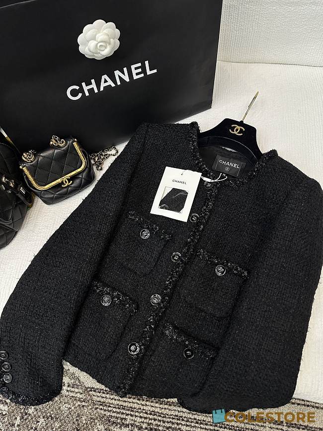 Colestore Chanel Black Tweed Jacket with CC Buttons - 1