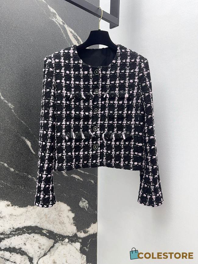 Colestore Chanel Black & Pink Checked Tweed Jacket - 1