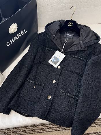 Colestore Chanel Black Tweed Hooded Jacket
