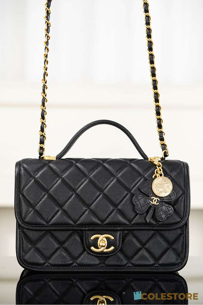 Colestore Chanel Coco Handle Flap Bag in Black Caviar with Gold Hardware & Charms 25x16.5x8.5cm - 1