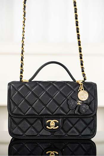 Colestore Chanel Coco Handle Flap Bag in Black Caviar with Gold Hardware & Charms 25x16.5x8.5cm