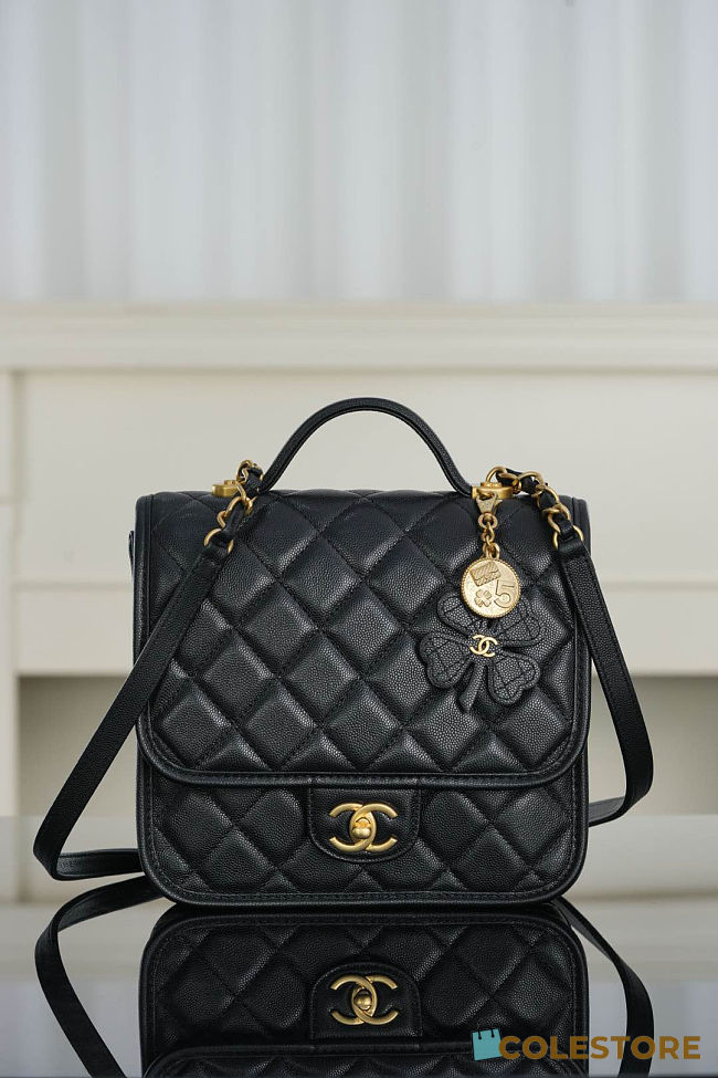 Colestore Chanel Backpack Grained Shiny Calfskin & Gold-Tone Metal Black 22x19.5x7cm - 1