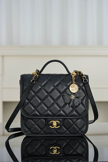 Colestore Chanel Backpack Grained Shiny Calfskin & Gold-Tone Metal Black 22x19.5x7cm
