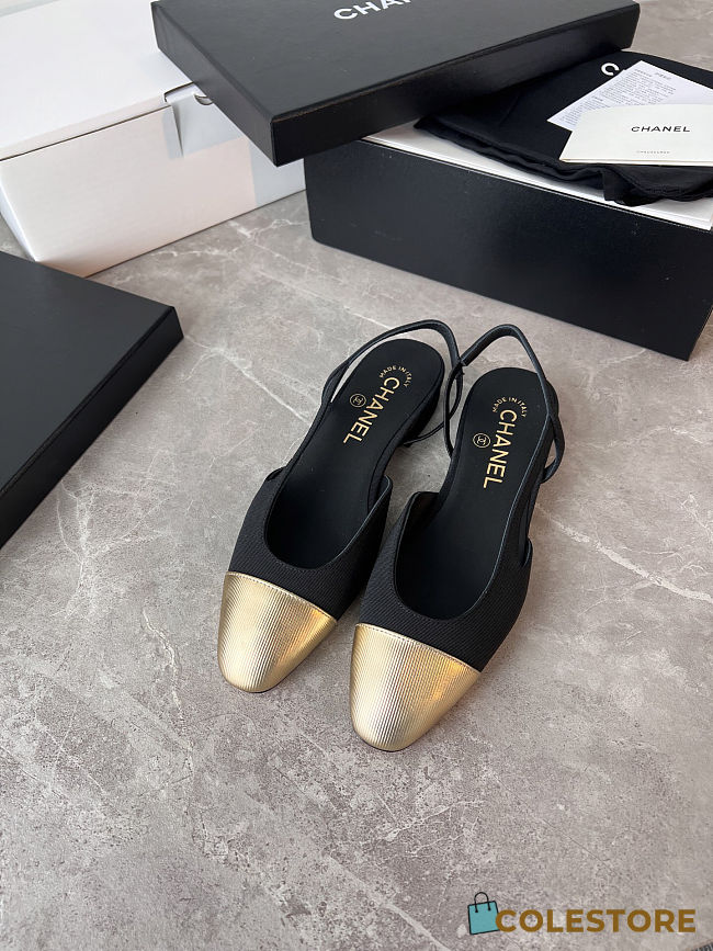 Colestore Chanel Slingbacks Calfskin & Metal Black & Gold - 1