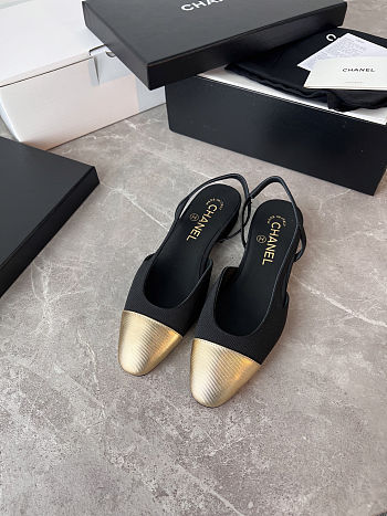 Colestore Chanel Slingbacks Calfskin & Metal Black & Gold