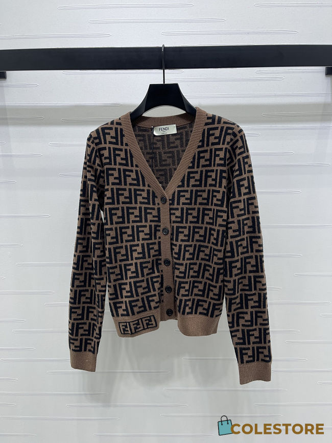 Colestore Fendi FF-Jacquard Knitted Cardigan Dark Brown - 1