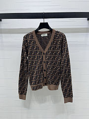 Colestore Fendi FF-Jacquard Knitted Cardigan Dark Brown - 1