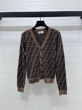 Colestore Fendi FF-Jacquard Knitted Cardigan Dark Brown