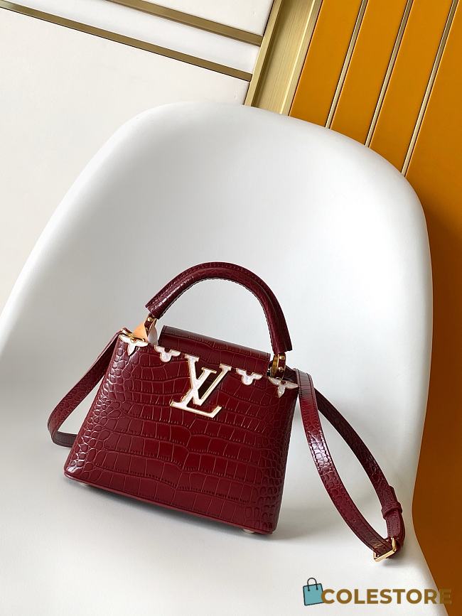 Colestore Louis Vuitton Capucines Mini Burgundy Crocodile Embossed Leather 21x13.6x8cm  - 1