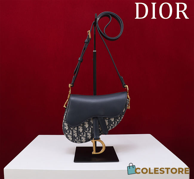 Colestore Dior Mini Soft Saddle Bag with Strap Blue Dior Oblique Jacquard and Smooth Calfskin 20 x 14 x 6 cm - 1
