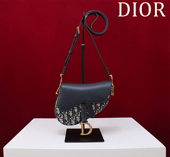Colestore Dior Mini Soft Saddle Bag with Strap Blue Dior Oblique Jacquard and Smooth Calfskin 20 x 14 x 6 cm