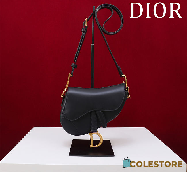 Colestore Dior Mini Soft Saddle Bag with Strap Black Smooth Calfskin  20 x 14 x 6 cm - 1