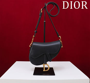 Colestore Dior Mini Soft Saddle Bag with Strap Black Smooth Calfskin  20 x 14 x 6 cm