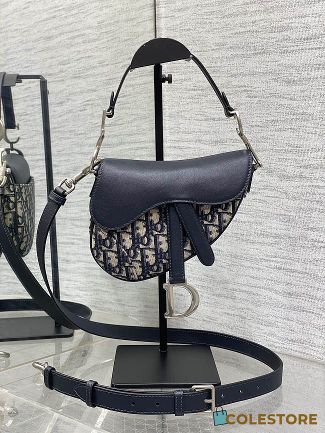 Colestore Dior Mini Saddle Bag with Strap Blue Dior Oblique Jacquard and Smooth Calfskin 19 x 15 x 6 cm - 1