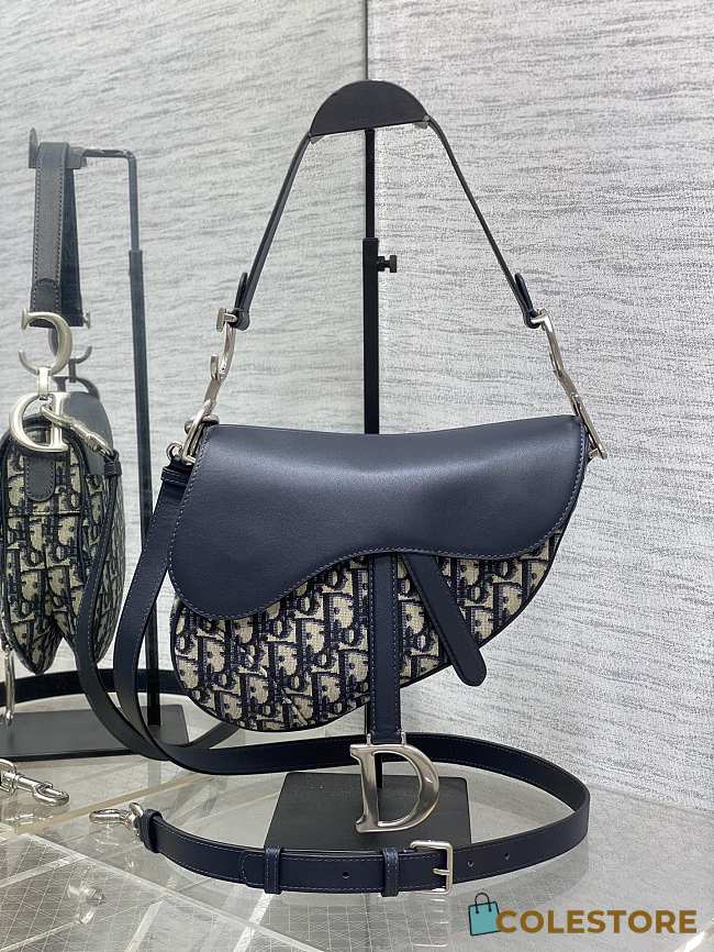 Colestore Dior Medium Saddle Bag with Strap Blue Dior Oblique Jacquard and Smooth Calfskin 24 x 18 x 6 cm - 1