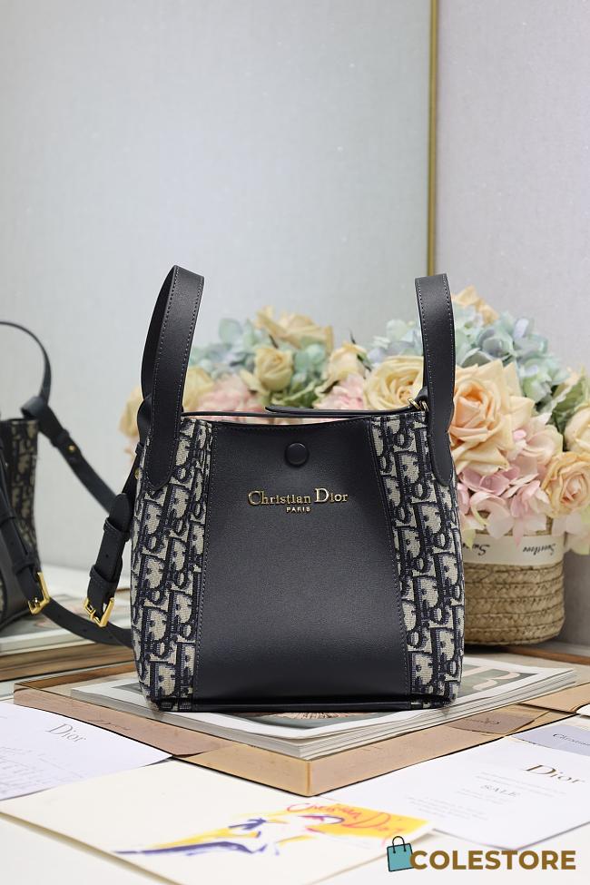 Colestore Dior Small Signature Bucket Bag Blue Dior Oblique Jacquard and Smooth Calfskin 21×19×11cm - 1