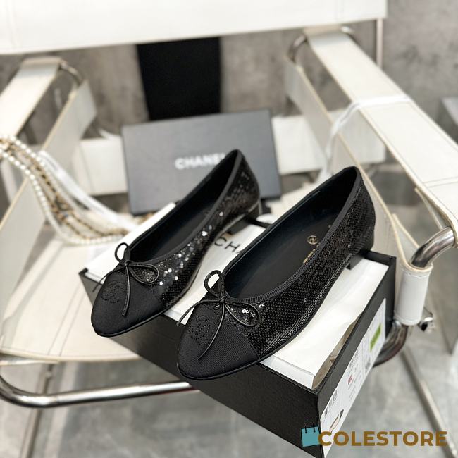 Colestore Chanel Ballerina Shoes Sequin & Grosgrain Black - 1