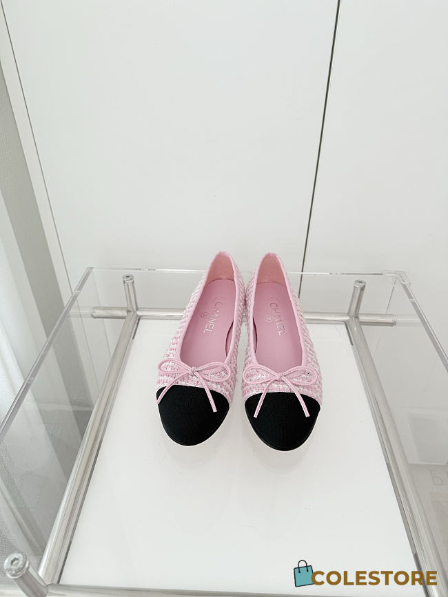 Colestore Chanel Ballerina Shoes Tweed & Grosgrain Pink, Black & White - 1