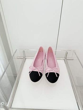 Colestore Chanel Ballerina Shoes Tweed & Grosgrain Pink, Black & White