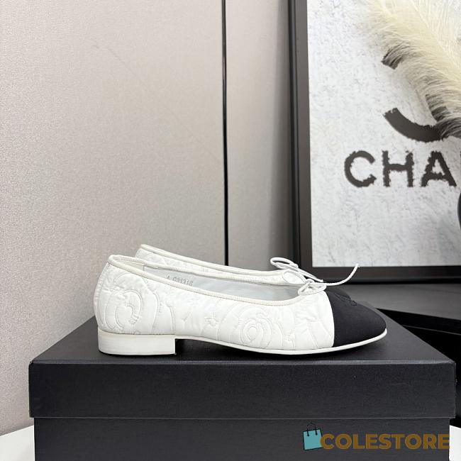 Colestore Chanel Ballerina Shoes Embroidered Fabric & Grosgrain Fabric Black & White - 1