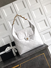 Colestore Chanel Maxi Hobo Bag Glossy Calfskin & Gold Metal White 34x36x12cm - 1