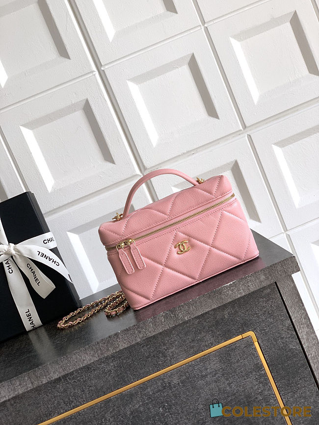 Colestore Chanel Vanity with Chain Grained Shiny Calfskin & Gold-Tone Metal Light Pink 17x19.5x5cm - 1