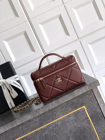 Colestore Chanel Vanity with Chain Grained Shiny Calfskin & Gold-Tone Metal Burgundy 17x19.5x5cm