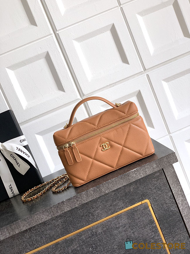 Colestore Chanel Vanity with Chain Grained Shiny Calfskin & Gold-Tone Metal Caramel 17x19.5x5cm - 1