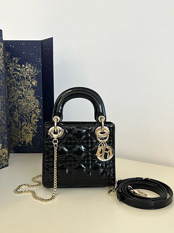 Colestore Dior Mini Lady Dior Bag Black Patent Cannage Calfskin Gold Hardware 17x7x15cm
