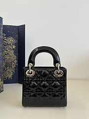 Colestore Dior Mini Lady Dior Bag Black Patent Cannage Calfskin Gold Hardware 17x7x15cm - 3