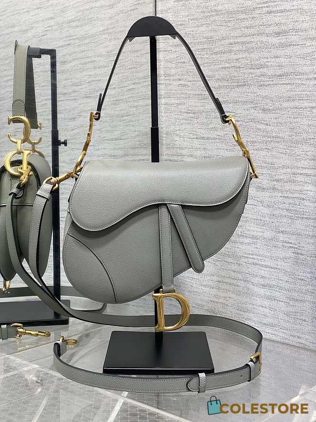 Colestore Dior Saddle Bag with Strap Stone Gray Grained Calfskin 25.5 x 20 x 6.5 cm - 1
