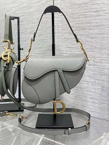 Colestore Dior Saddle Bag with Strap Stone Gray Grained Calfskin 25.5 x 20 x 6.5 cm